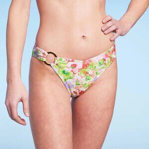 Shade & Shore Medium 8-10 Multi Floral Side Ring High Leg Bikini Swim Bottom